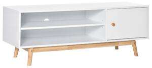 HOMCOM Mobile TV Moderno con Armadietto e Vani Aperti, Foro Passacavi e Base Rialzata, TV fino 50'', 120x39.5x44.5cm, Bianco