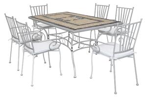 VENTUS - set tavolo da giardino con piano in mosaico 160x90 compreso di 6 poltrone in ferro