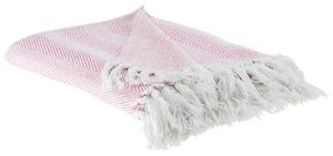 Coperta in cotone rosa 130 x 160 cm Copriletto boho stile costiero Beliani