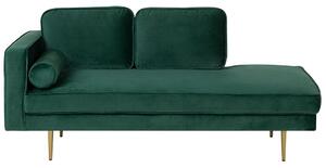 Chaise longue Velluto Verde Smeraldo Imbottito Orientamento versione sinistra Gambe In Metallo Cuscino Cuscino Design Moderno Beliani