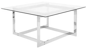 Tavolino da caffè con struttura in metallo argento piano quadrato in vetro design geometrico glam Beliani