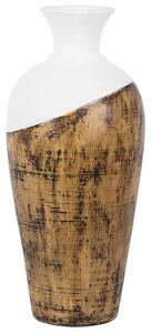 Vaso Alto Decorativo in Legno Chiaro e Ceramica Bianca 20 x 44 cm Beliani