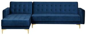 Divano letto ad angolo in tessuto capitonné in velluto blu navy moderna chaise longue a 4 posti componibile a L a 4 posti Beliani