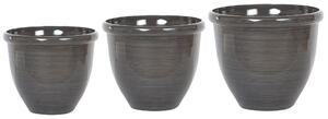 Set 3 Vasi da Fiori Rotondi Marroni Miscela di Fibre di Argilla di Vetro Beliani