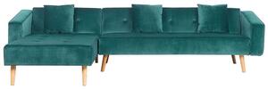 Divano letto ad angolo con 3 cuscini Rivestimento in velluto verde Gambe in legno chiaro Chaise longue reclinabile versione destra a 4 posti Beliani