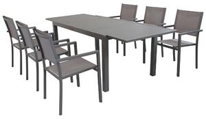 DEXTER - set tavolo in alluminio cm 160/240 x 90 x 75 h con 6 poltrone Venus