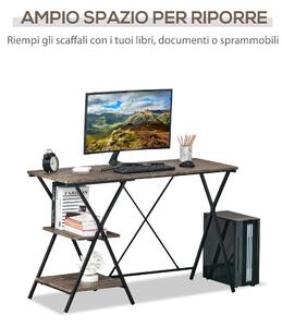 HOMCOM Scrivania con Mensola da Ufficio, Scrivania Porta PC in Stile Industriale, Scrivania per Computer in Legno, Marrone, 120x48x78cm