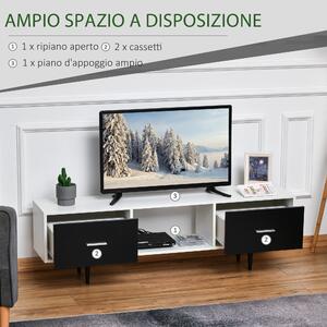 HOMCOM Mobile TV Moderno con Cassetti per TV fino 60'', Mobiletto Basso da Salotto con Vano Aperto, Bianco e Nero, 140x30x42cm