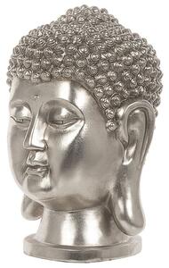 Figura Decorativa in Poliresina Argentata Forma di Buddha 24 x 41 cm Beliani