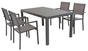 DEXTER - set tavolo in alluminio cm 160/240 x 90 x 75 h con 4 poltrone Venus