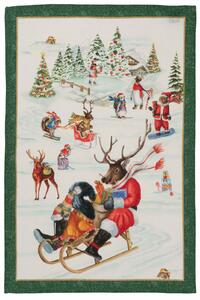 Tessitura Toscana Telerie Strofinaccio Snowy Christmas-Reindeer in 100% Lino