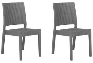 Set di 2 sedie da pranzo da giardino grigie in materiale sintetico impilabili per esterno minimalista Beliani