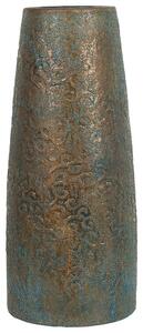 Vaso Alto Decorativo Ceramica Turchese e Oro Aspetto Anticato 18 x 42 cm Beliani