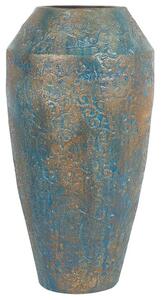 Vaso Decorativo Alto in Ceramica Blu e Oro Aspetto Anticato 28 x 51 cm Beliani