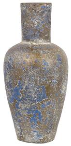 Vaso Alto Decorativo in Ceramica Blu e Oro Effetto Anticato 43 cm Beliani