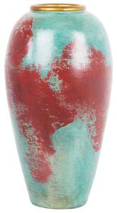 Vaso Decorativo Ceramica Verde Menta e Rossa Effetto Anticato 14 x 46 cm Beliani