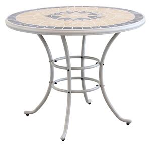 VENTUS - set tavolo da giardino con piano in mosaico tondo 90 compreso di 4 poltrone in ferro