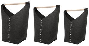 Set di 3 cestini portaoggetti in feltro grigio scuro con manici in legno. Sacco portabiancheria Beliani