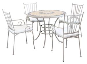 VENTUS - set tavolo da giardino con piano in mosaico tondo 90 compreso di 4 poltrone in ferro