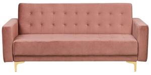 Divano letto in velluto rosa capitonné in tessuto moderno soggiorno componibile a 3 posti gambe dorate braccio a binario Beliani