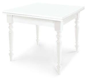GEORDIE - tavolo da pranzo allungabile a libro in legno massello 100x100/200 bianco gamba tornita