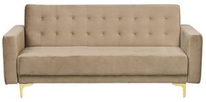 Divano Letto Beige Velluto Trapuntato Tessuto Moderno Soggiorno Modulare 3 Posti Gambe dorato Bracci Pista Beliani