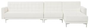Divano letto ad angolo in ecopelle bianca capitonné moderno a forma di L modulare a 5 posti Chaise longue versione sinistra Beliani