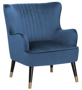 Sedia Wingback con gambe nere imbottite in velluto blu con schienale a canale dal design affascinante Beliani