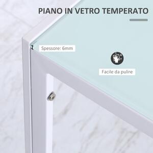 HOMCOM Tavolo Moderno Rettangolare per Cucina e Soggiorno, Struttura in Metallo e Piano in Vetro Temperato, 120x60x75cm, Bianco