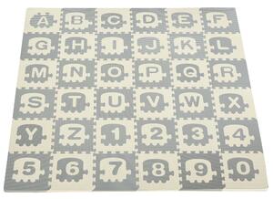 HOMCOM Tappeto Puzzle per Bambini 36 Pezzi con Lettere e Numeri, in Schiuma EVA Antiscivolo, Area Coperta 3.24㎡, Bianco e Grigio