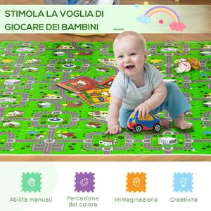 HOMCOM Tappeto Puzzle per Bambini 36 Pezzi con 24 Bordi,Tappeti bimbi in Schiuma EVA Antiscivolo, Area Coperta 3.24㎡, Fantasia con Strade Multicolore