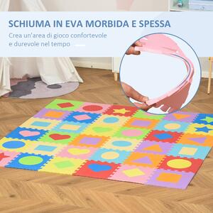 HOMCOM Tappeto Puzzle per Bambini Gioco 36 Pezzi per Cameretta con Bordi e Forme Colorate, in Schiuma EVA Antiscivolo, Area Coperta 3.24㎡|Aosom.it