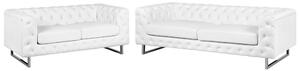Set di divani in stile Chesterfield a 3 + 2 posti con braccioli da smoking bianchi con bottoni sul retro gambe argentate in ecopelle Beliani