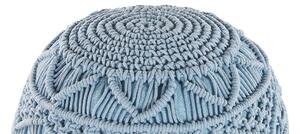 Pouf lavorato a maglia Poggiapiedi rotondo intrecciato all'uncinetto in cotone blu Beliani