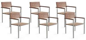 Set da pranzo da giardino da 7 pezzi in legno di teak chiaro con struttura in metallo argento 6 sedie Beliani