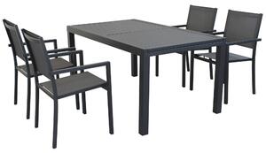 DEXTER - set tavolo da giardino allungabile in alluminio 160/240x90 compreso di 4 poltrone in alluminio e textilene