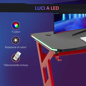 HOMCOM Scrivania Moderna da Gaming con Luci RGB 7 Colori e Telecomando, Porta Tazza e Gancio Cuffie, 120x60x74.5cm, Nero Rosso