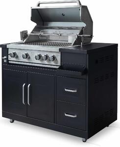 Unità barbecue a gas 4 bruciatori e girarrosto per cucina da esterno - Oviala Memphis
