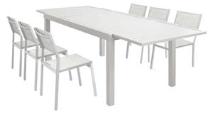 DEXTER - set tavolo giardino rettangolare allungabile 160/240x90 con 6 sedie in alluminio e textilene tortora da esterno