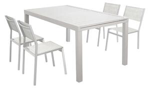 DEXTER - set tavolo giardino rettangolare allungabile 160/240x90 con 4 sedie in alluminio e textilene tortora da esterno