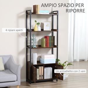 HOMCOM Libreria 4 Ripiani Armadietto 2 Ante Stile Industriale, Marrone, Arredamento Casa Ufficio, 75x30x180cm