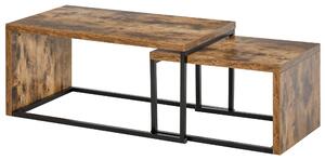HOMCOM Set di 2 Tavolini da Salotto Impilabili e Salvaspazio in Stile Industriale, Legno MDF e Metallo, Marrone e Nero
