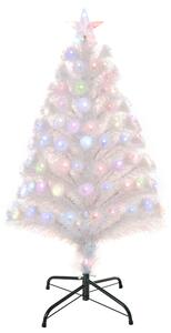 HOMCOM HOMCM Albero di Natale Artificiale con 90 Luci LED Colorate e Fibre Ottiche, 90 Rami, Base in Metallo Pieghevole, Φ50x90cm, Bianco