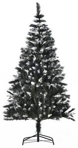 HOMCOM Albero di Natale Innevato con Bacche Decorative Bianche, Base Rimovibile Pieghevole, 603 Rami, Φ90x180cm, Verde|Aosom