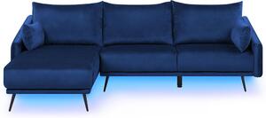 Divano ad angolo Velluto blu navy con luci a LED versione destra a forma di L a 3 posti con chaise longue Gambe in metallo Soggiorno moderno Beliani