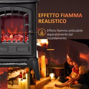 HOMCOM Camino Elettrico con Effetto Fiamma, Temperatura Regolabile 1000W-2000W, Copertura 20-25m², 39x24x56.5cm, Nero