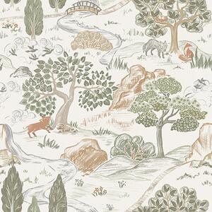 Carta da parati Mappa fiabesca della natura con animali e alberi, Parati classici in stile francese, a00177 : Uwalls.it