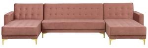 Divano letto ad angolo in tessuto trapuntato in velluto rosa moderno a forma di U componibile a 5 posti con chaise longue Beliani