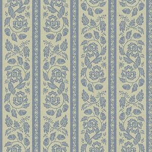 Carta da parati Ornamento floreale a righe con ghiande nei toni del blu e del beige, Parati classici in stile shabby chic, a00181 : Uwalls.it