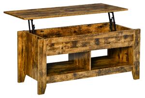 HOMCOM Tavolino da Salotto in Stile Industriale con Vano Contenitore e Piano Sollevabile in Legno, 105x50x49cm, Marrone Rustico